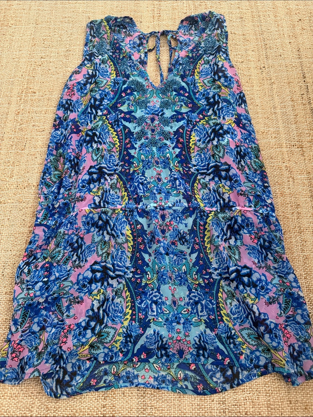 Juicy Couture Beaded Sheer Blue Floral Cover Up Large Rare
